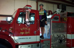 Shelley sleeps in the Firehouse, Utica, KY